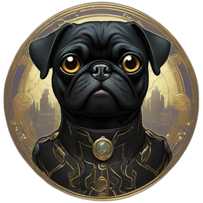 A cyberpunk black pug in Art Nouveau style during 1910 emoji