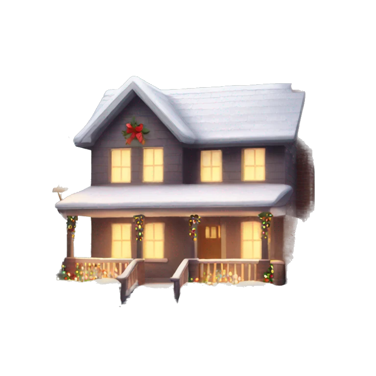 house with cozy Christmas lights and snow emoji