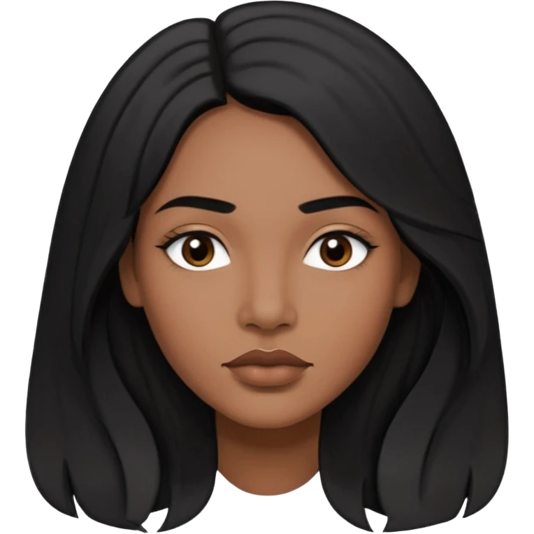 Preserve these features: long, slightly wavy black hair parted to the side, black eyes and eyebrows, full lips, medium-dark (black-brown) skin tone.
The image is a digital vector illustration, with clean lines, flat colors, and stylized semi-realistic features, minimal shading, and a square format. emoji