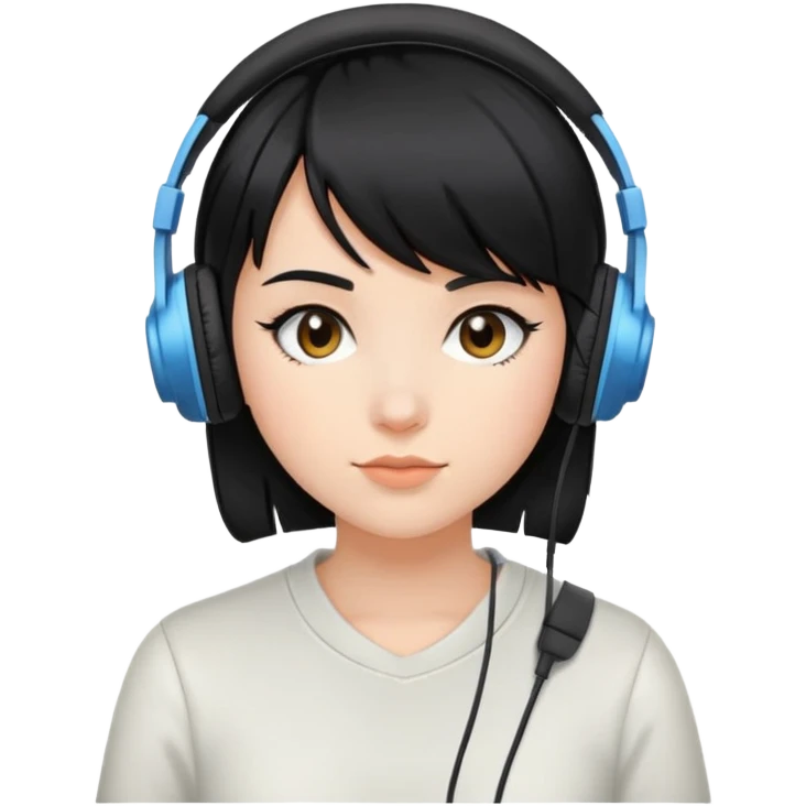 Con gái, đeo tai nghe, tóc đen, để mái chéo emoji