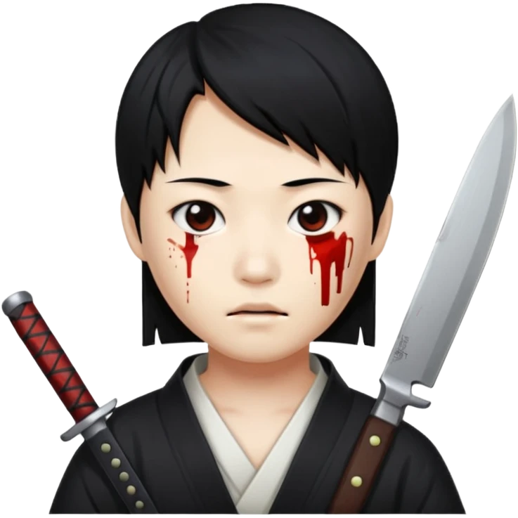 Korean murderer white skin with Asian eyes and holding knife with black straight hair emoji