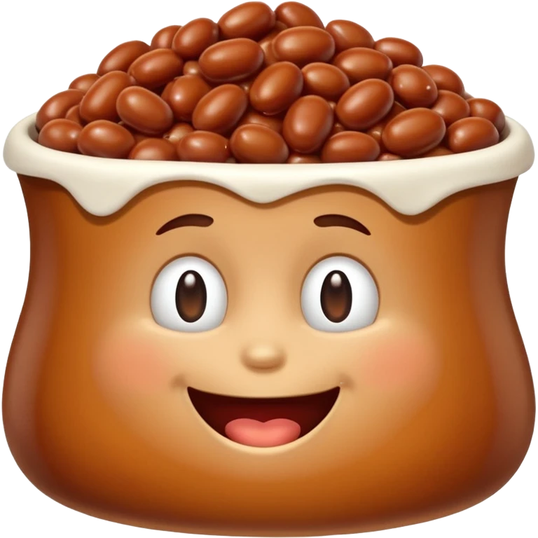 A happy little baked bean emoji