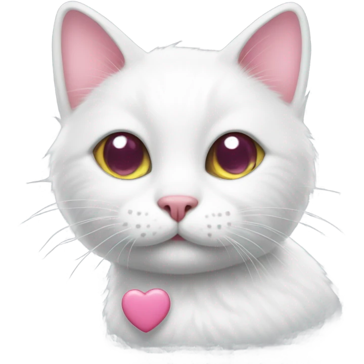 white cat with pink hearts emoji