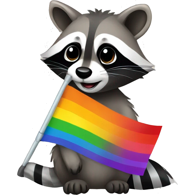 Raccoon with a rainbow flag emoji