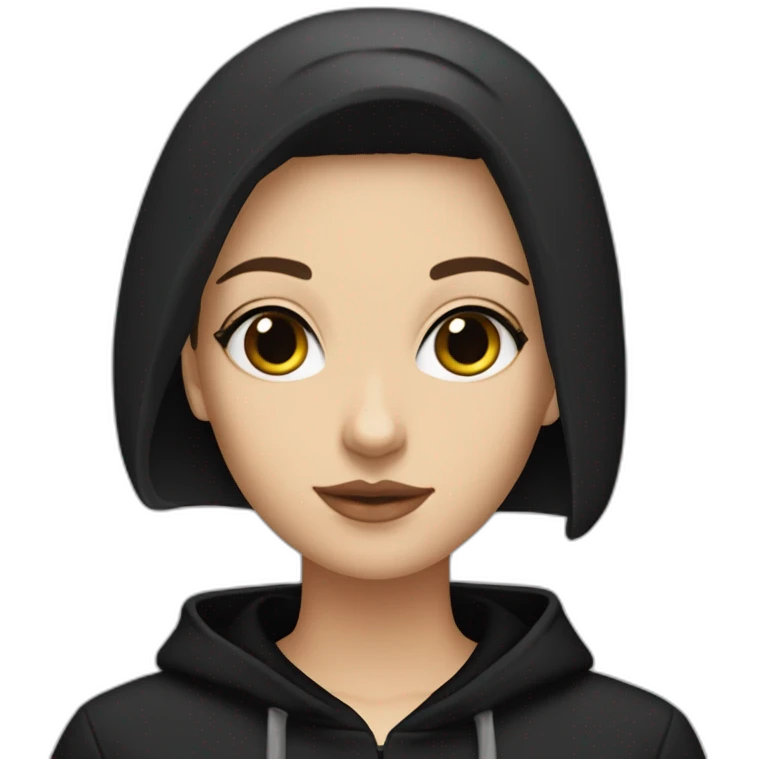 White girl lightly tanned with short haircut black eyes and black hair wearing black messa hoodie like alyx Vance  emoji