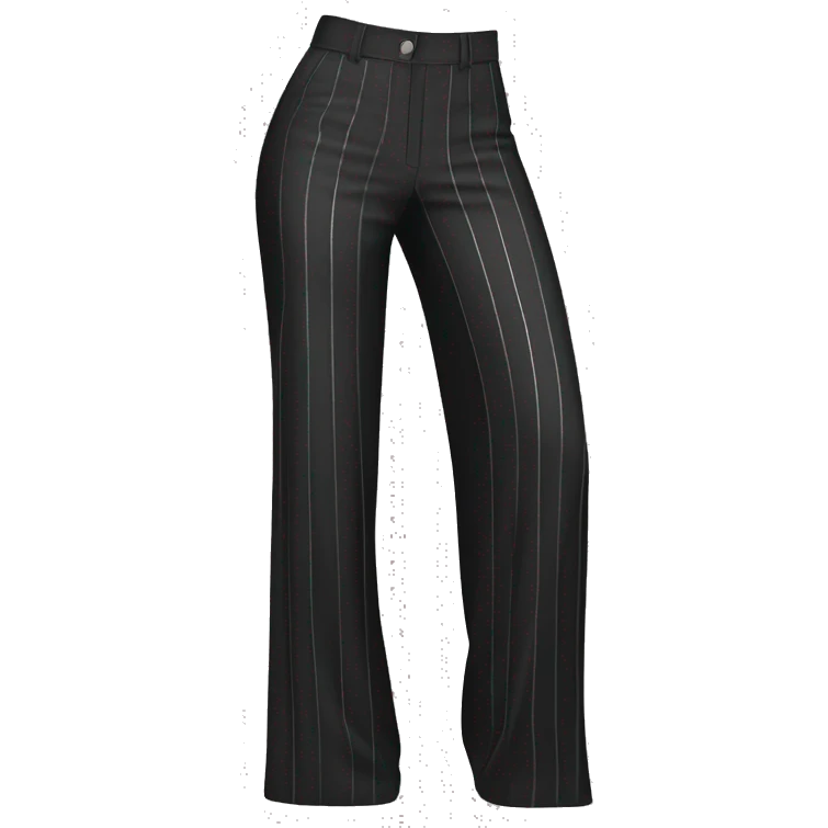 Realistic isolated side view of a pair of black high waist wide leg pants with silver pinstripes on them. emoji