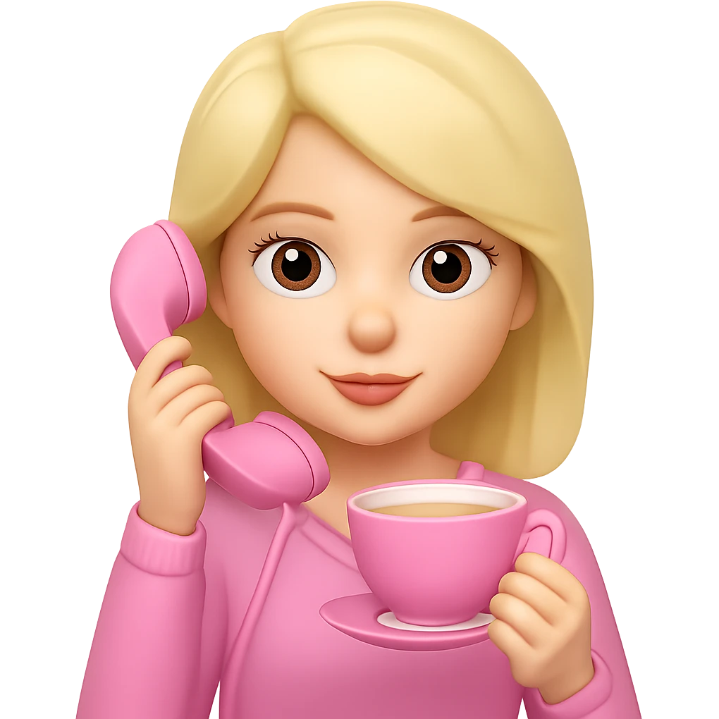 Add a phone in her hand, all pink, Gossip Girl vibe, in the style of apple emojis. Remove the background. emoji