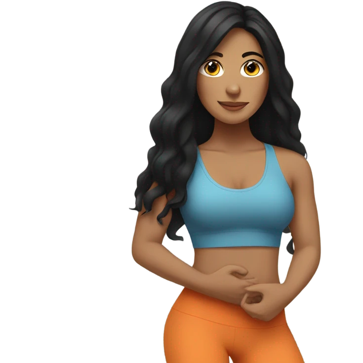 latin woman with long black hair wearing a yoga outfit  emoji