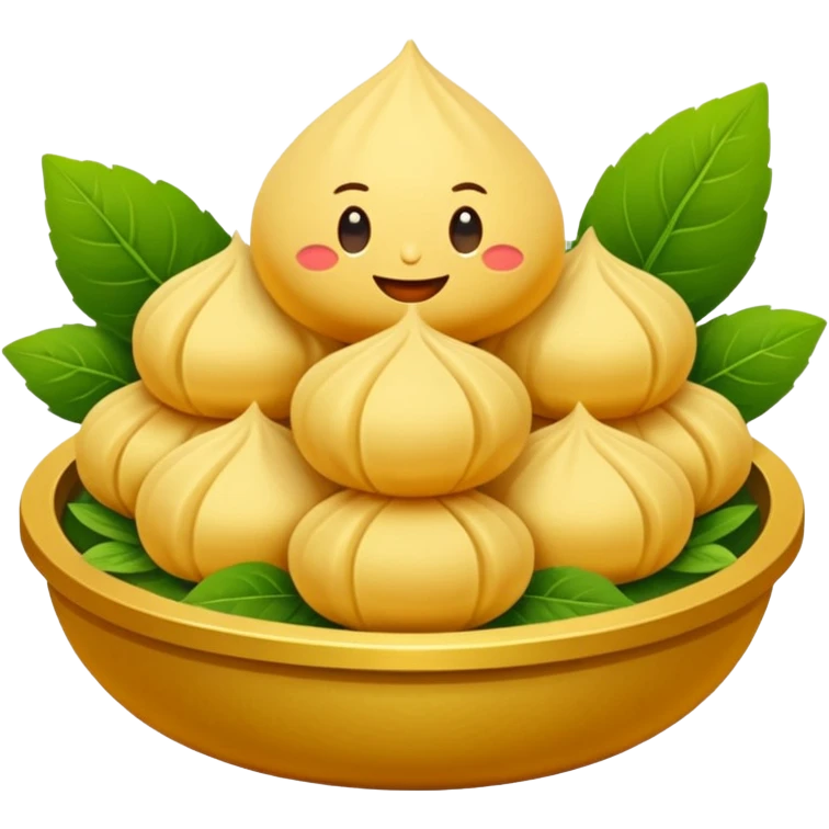 Georgian cuisine avatar in bright emoji-style illustration. Khinkali and herbs, rich golden and green colors, simple shapes, flat design, strong character. Without human emoji