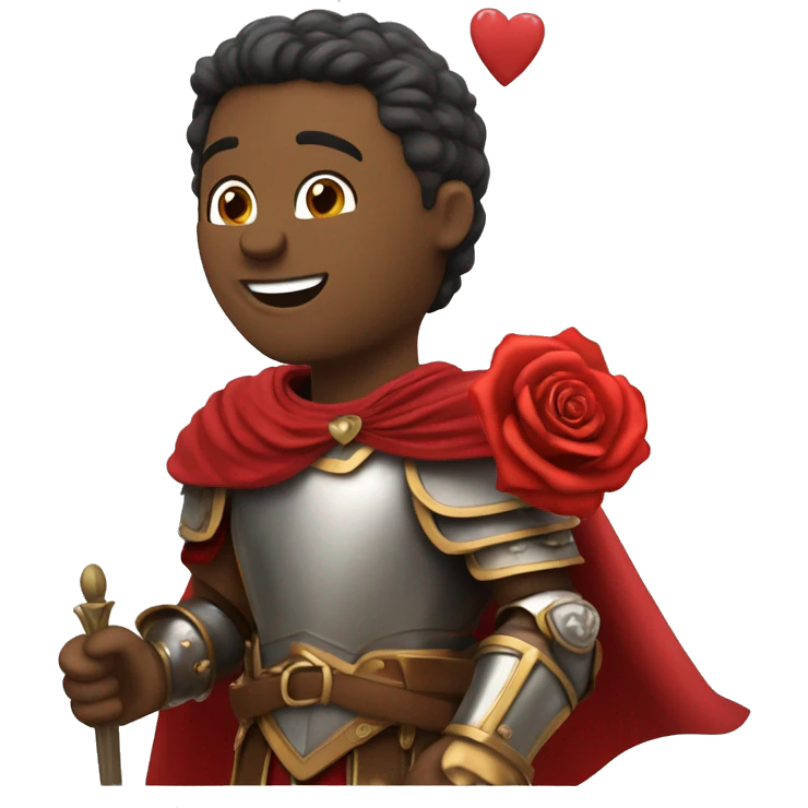 Lovestruck Roman General: A Roman general, in armor and cape, holding a red rose and smiling sweetly, with hearts floating around him. A powerful leader, but vulnerable to love. emoji