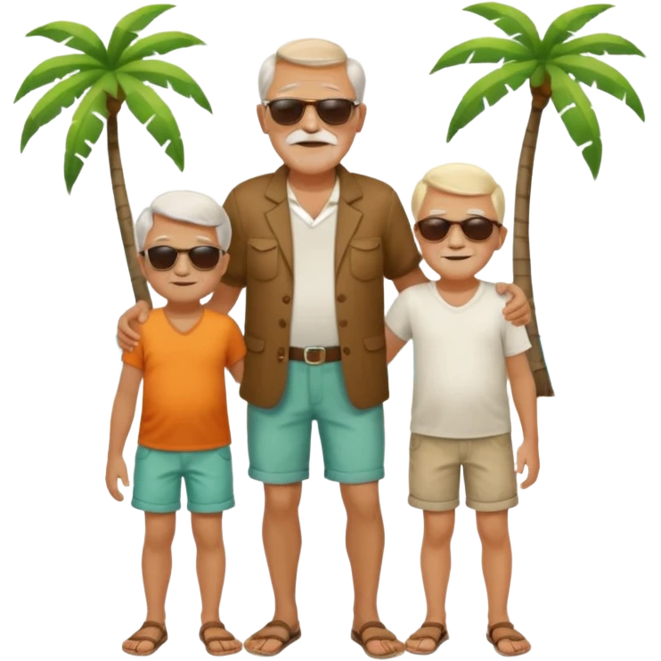 Old man holding little boys on island emoji