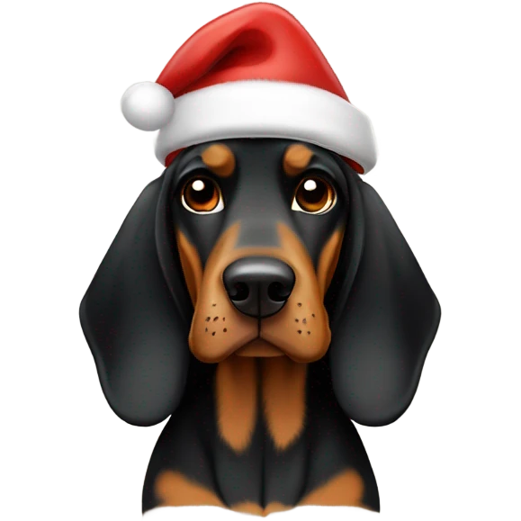 black and tan coonhound with a Santa hat emoji