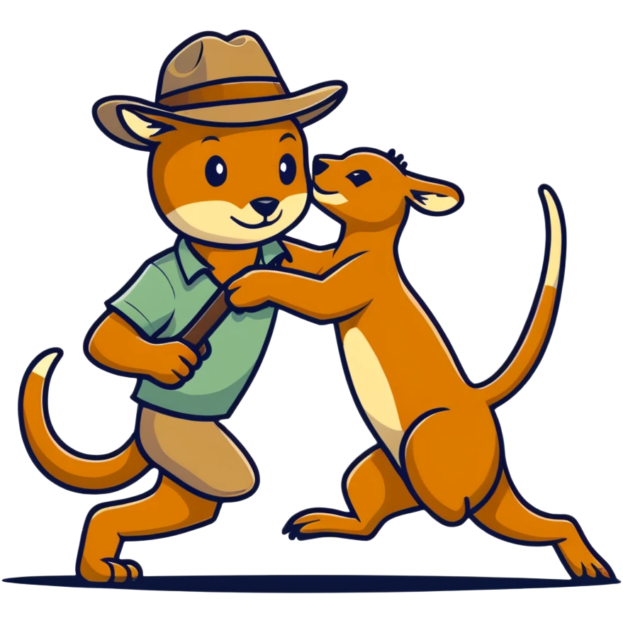 a man wearing an Australian outback hat fighting a kangaroo emoji