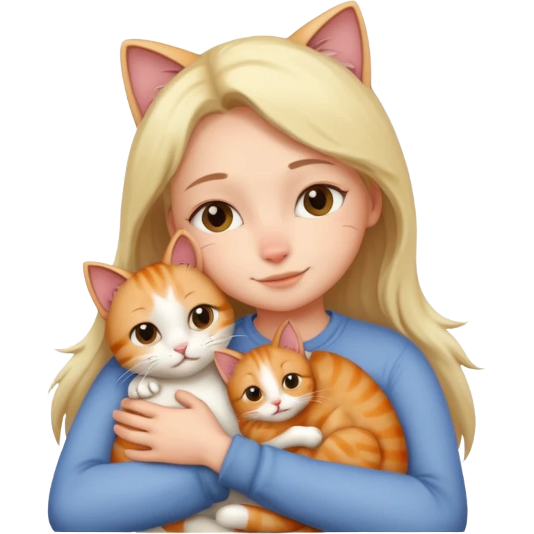 A human hugging a cute cat emoji