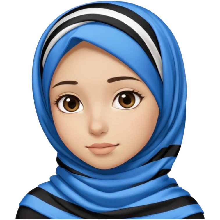 White hijab girl wearing stripes tshirt and blue black hijab emoji