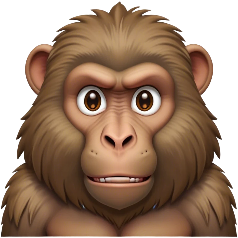 Cinematic Noble Baboon Portrait Emoji, Poised and regal, with a robust, muscular build and a richly textured Fur of earthy browns, deep-set soulful eyes with a mischievous glint, Simplified yet sharp and sophisticated features, highly detailed, glowing with a warm, dignified glow, high shine, intelligent and bold, stylized with an air of untamed urban majesty, focused and attentive, soft glowing outline, capturing the essence of a watchful and confident primate, so majestic it feels as though it could stride out of the screen with effortless authority! emoji