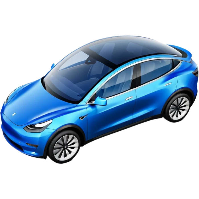 Tesla Model Y parking, seen from above. A blue line shows the planned trajectory emoji