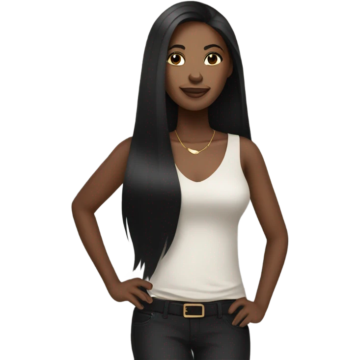 black woman with black long hair and a nice top emoji