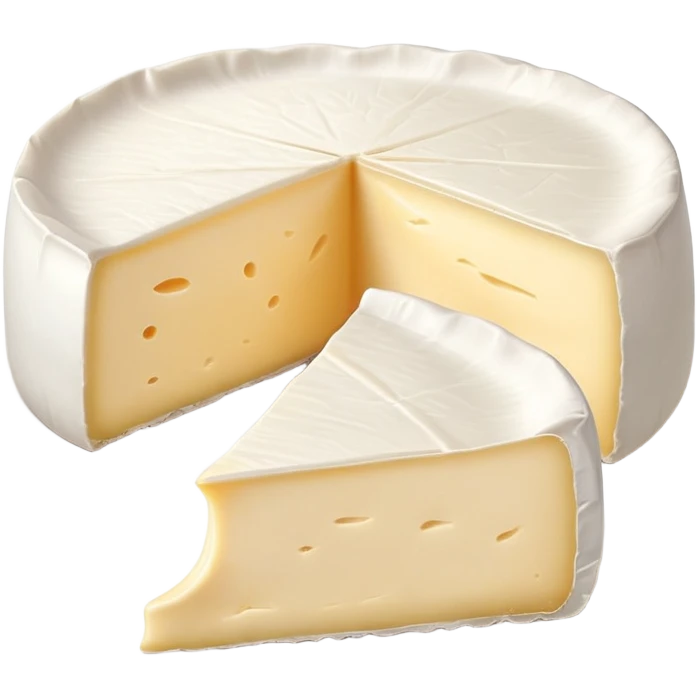 cinematic-realistic-brie-cheese-emoji,-featuring-soft-ripened-cheese-with-a-delicate white rind-rendered-with-lifelike-detail-and-inviting,-natural-lighting emoji