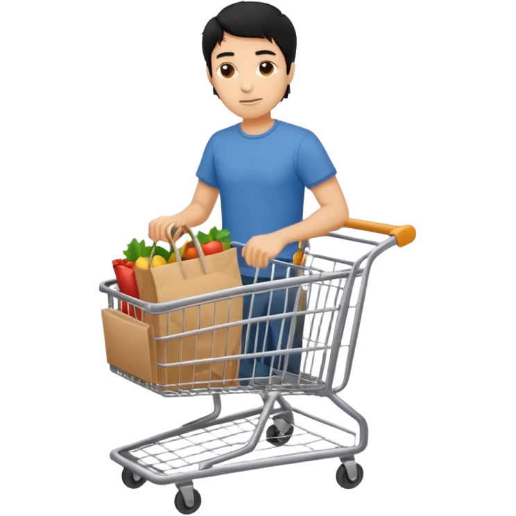 man-with-a-shopping-cart-full-body black hair emoji