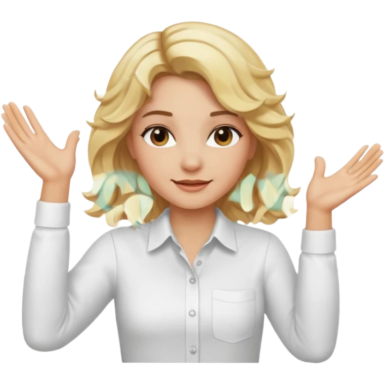 Not guilty hands up smirk girl wavy blonde haie emoji