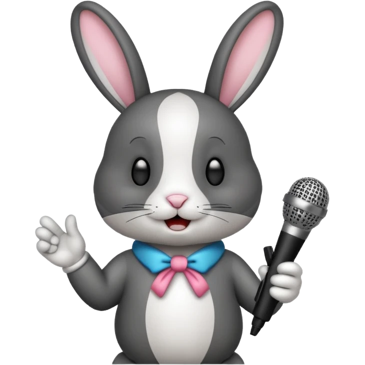 black and white bunnie singing , holding mic emoji