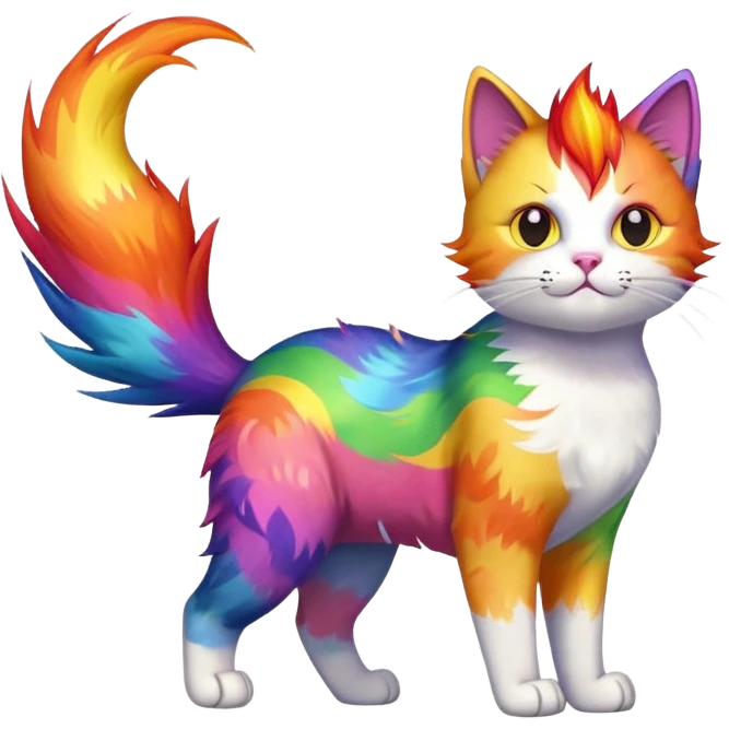 Rainbow cat with rainbow fire Mohawk emoji