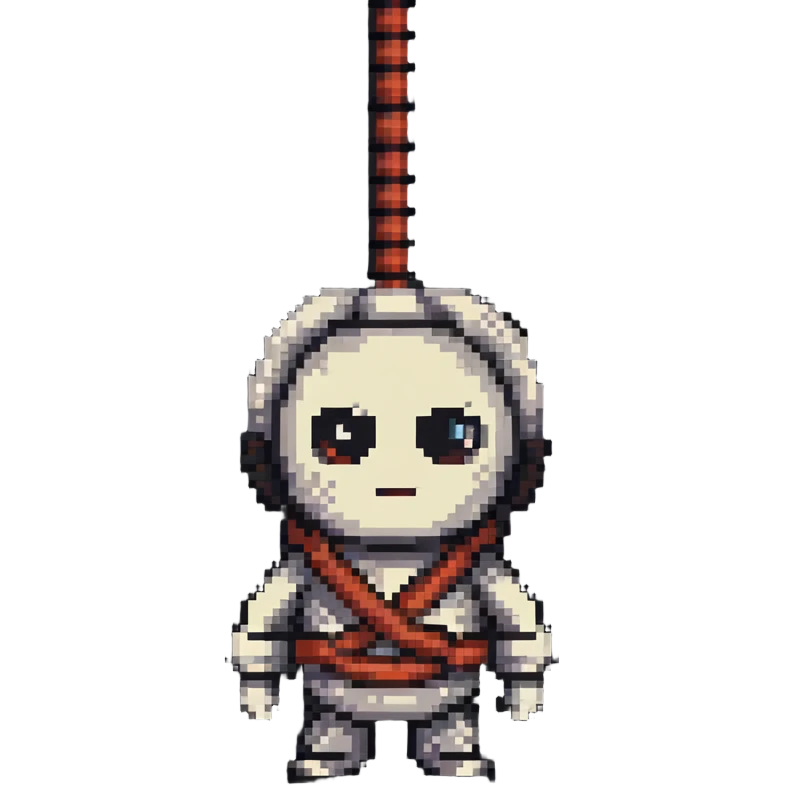 A pixel art character wrapped up in rope like a mummy, looking silly with just eyes visible emoji
