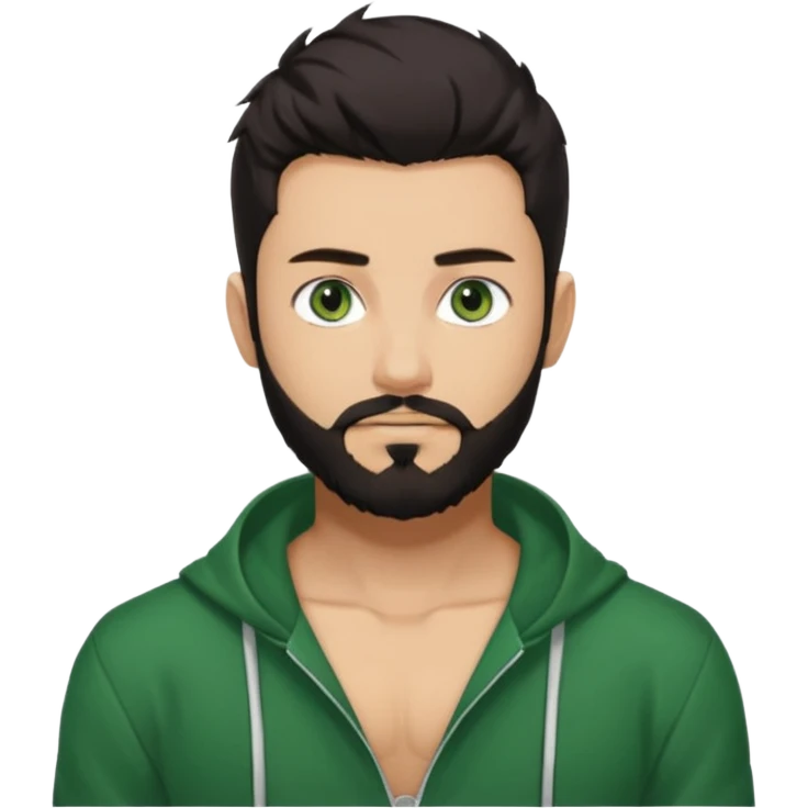Man with a short full beard, Styled hair, Best looking man in the planet, onepiece style dark hair, green eyes, more anime style more maskulin  emoji