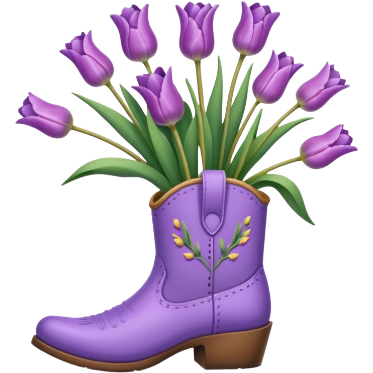 Create a singular cowboy boot filled with natural looking flowers ex. Lavender, baby’s breath, tulips etc  emoji