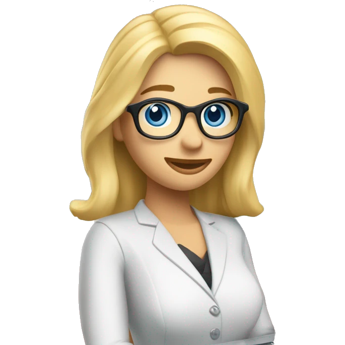 blonde medium hair hazely blue eyes mortgage loan officer with laptop and cmg home loans logo emoji