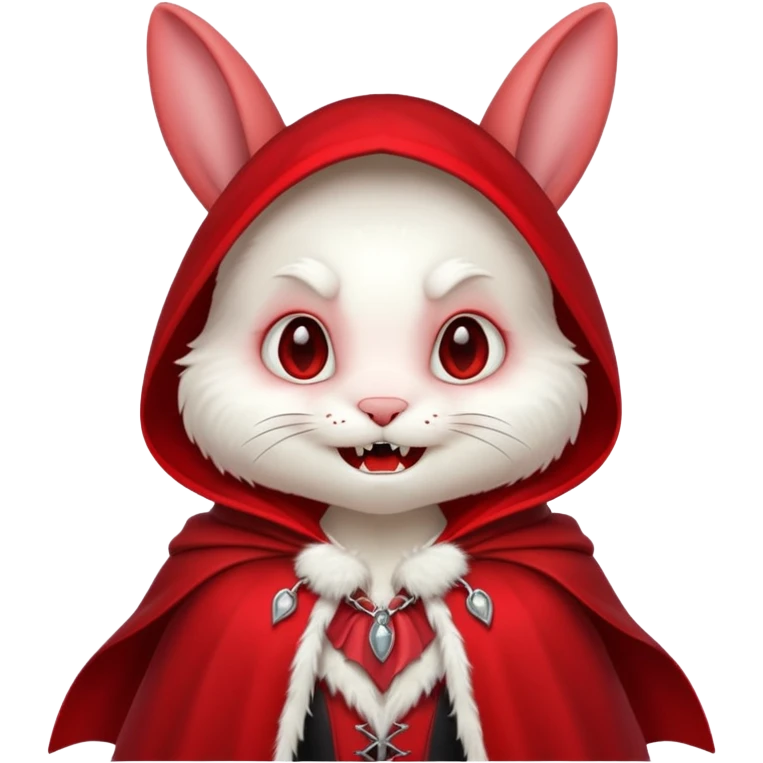 Vampire animal, bunny'  in red collar cloak, fangs emoji
