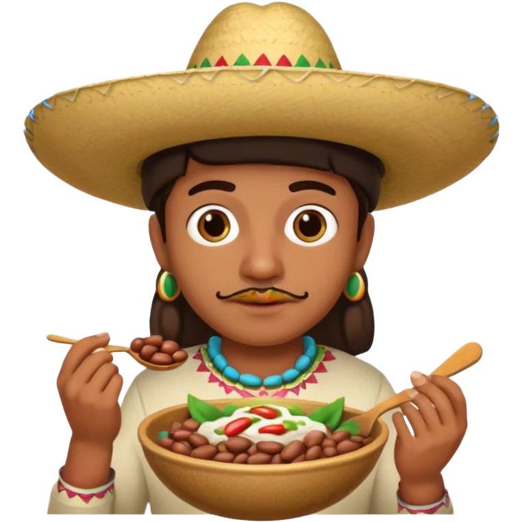 mexican wearing a sombrero eatings beans emoji