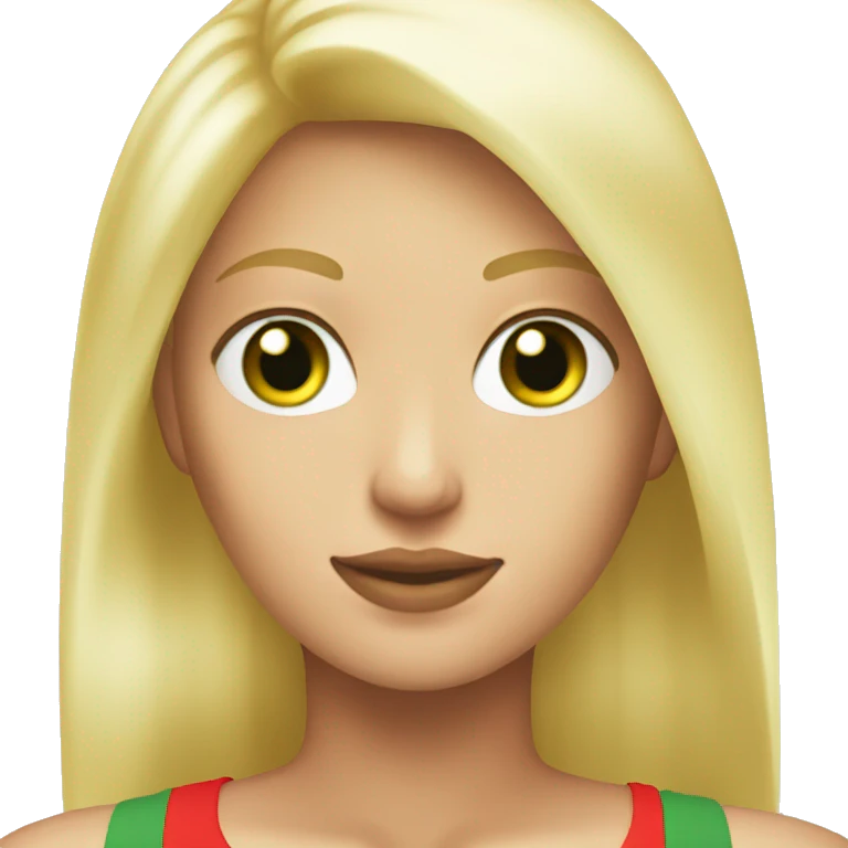 Very blonde blonde with green eyes with a red tank top with medium breasts emoji
