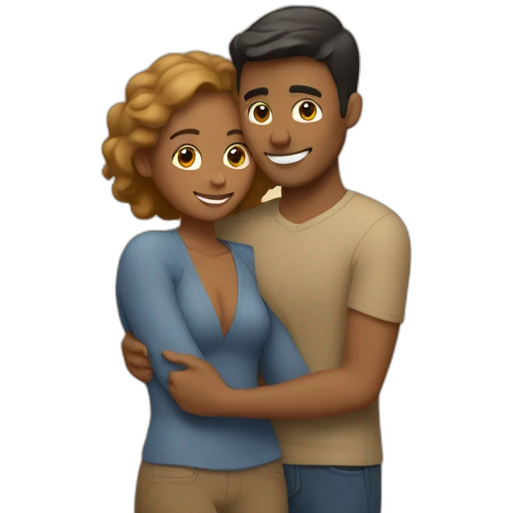 Tan Woman hugging tan boyfriend emoji