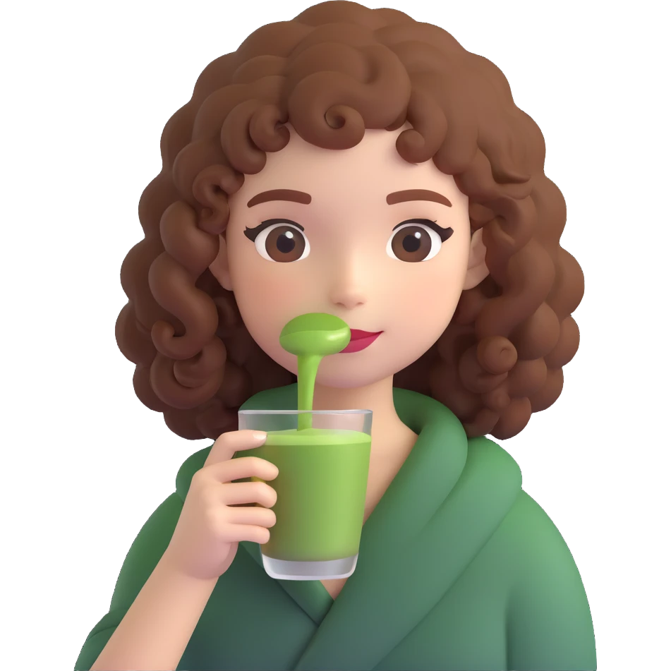 curly haired girl drinking matcha emoji