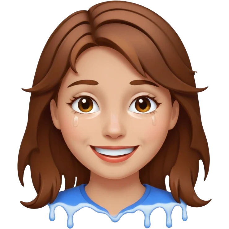 Brown Hair Woman , white paint , drip, face, happy emoji
