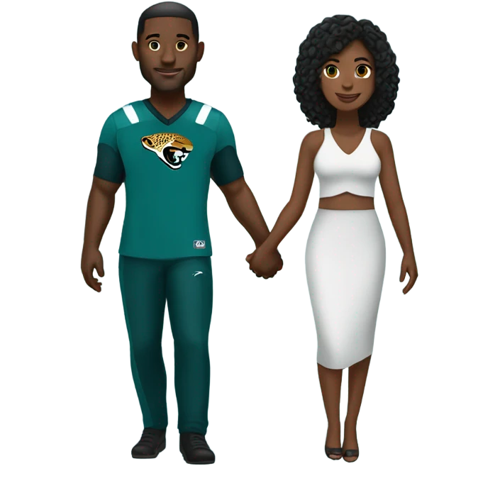 Black man and woman in Jacksonville Jaguar clothes holding hands emoji