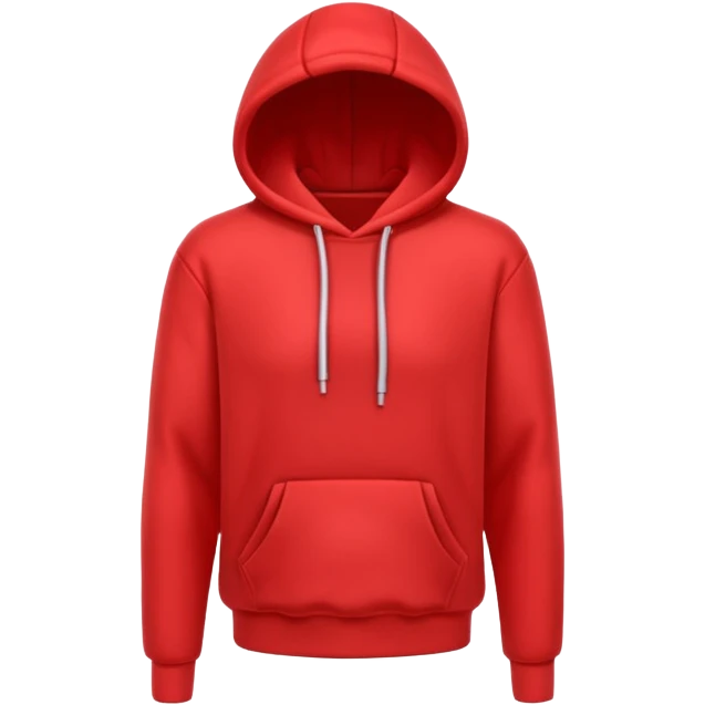 A 3D cartoon red hoodie with soft folds, drawstrings, and a casual fit, isolated plain background. plain , no texture. emoji