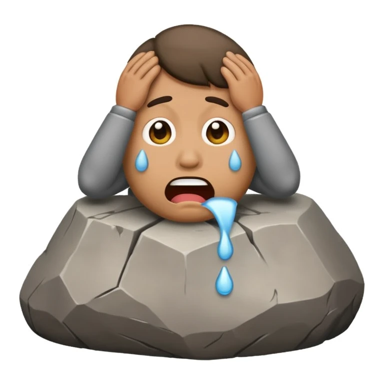 a humorous emoji of a man pooping a rock and crying emoji