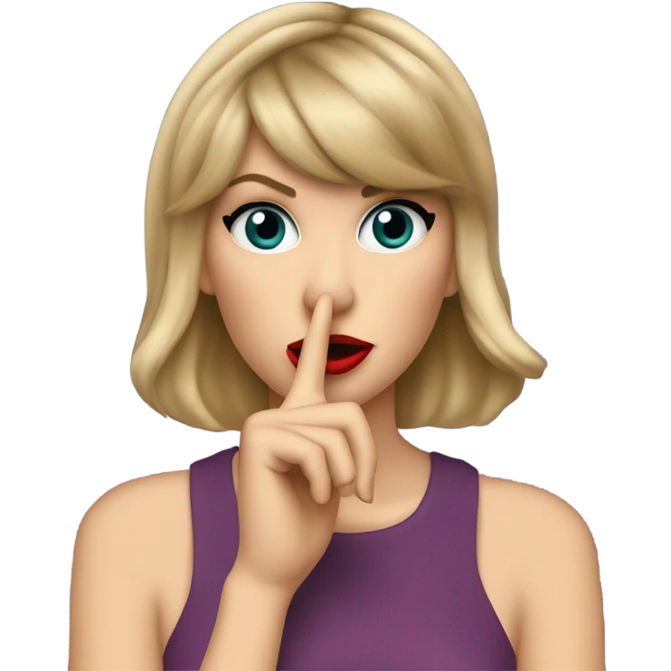 Taylor Swift doing the shh gesture with 1 finger emoji