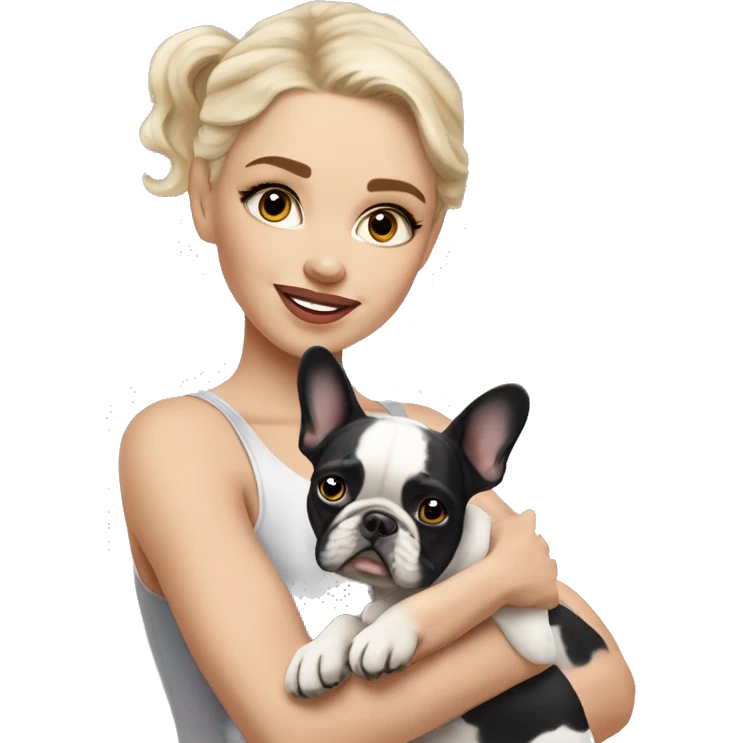light-skinned and fair-haired dancer with a French bulldog merle puppy emoji
