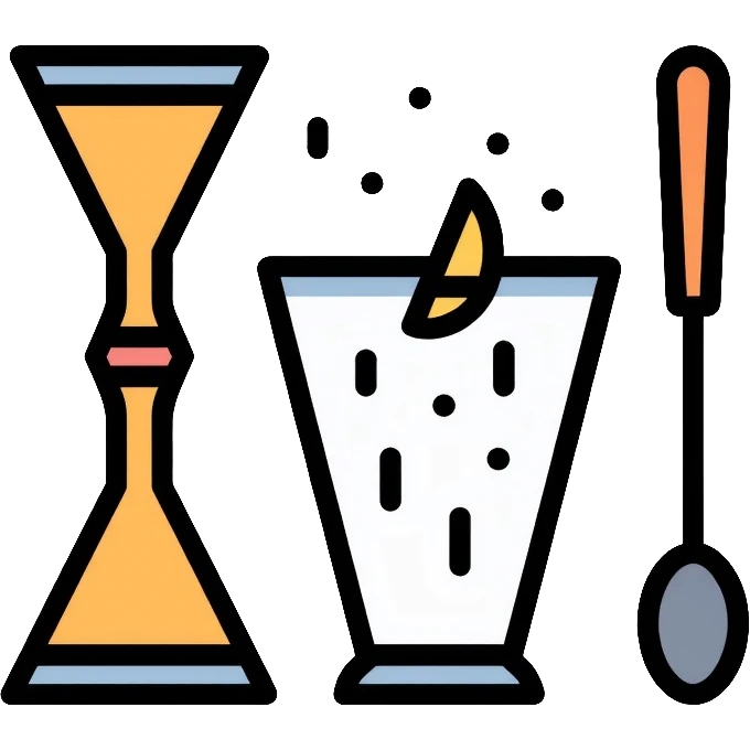 bartending tools including jigger, strainer, and cocktail spoon emoji