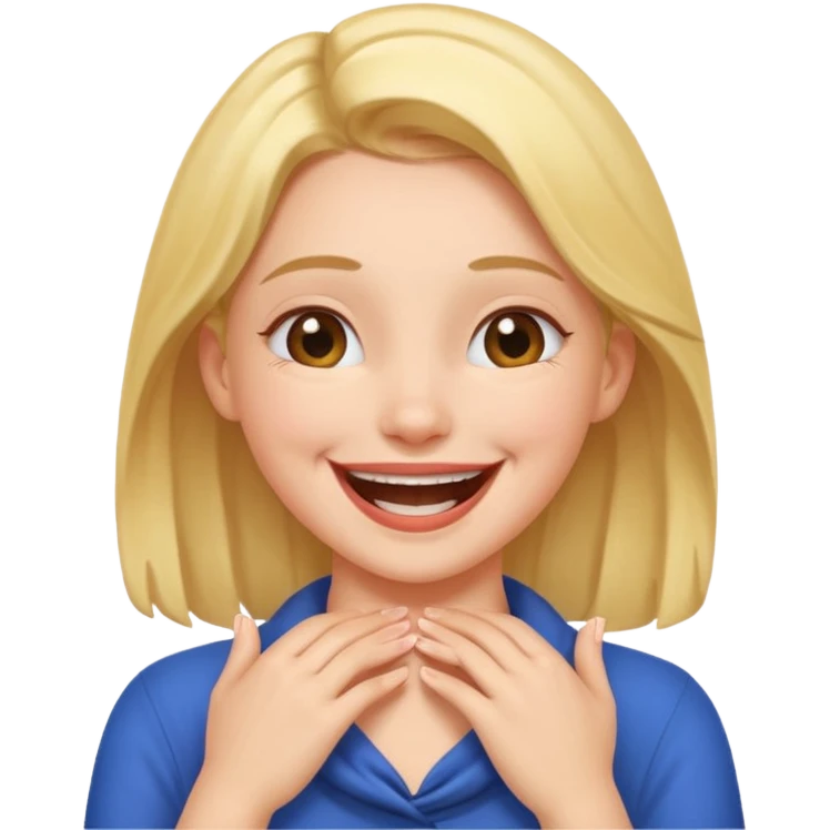 A girl with her hands around her neck laughing  emoji