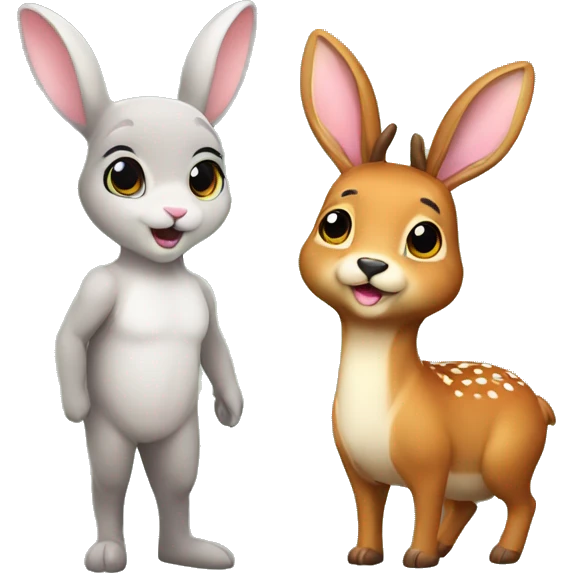 Bunny and deer as friends in cute emoji