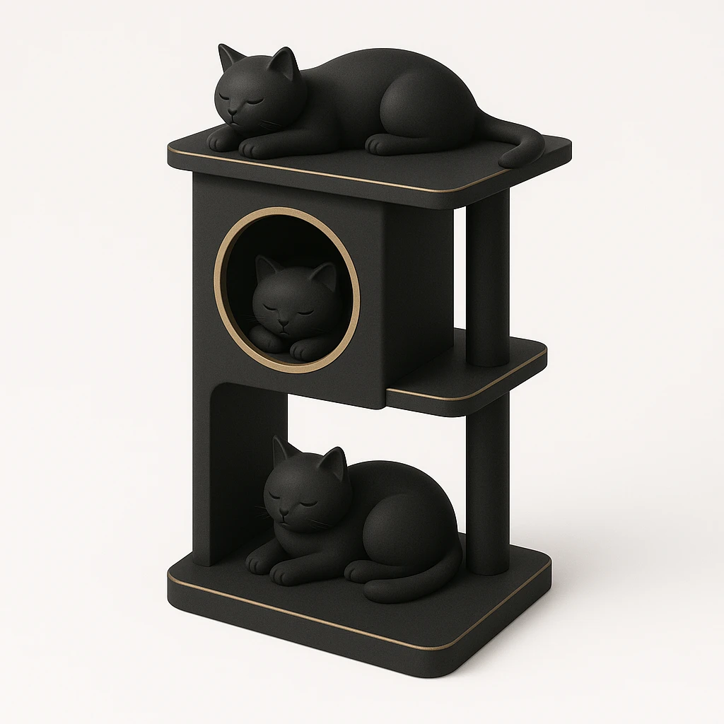 cats relaxing in a vertical playhouse emoji