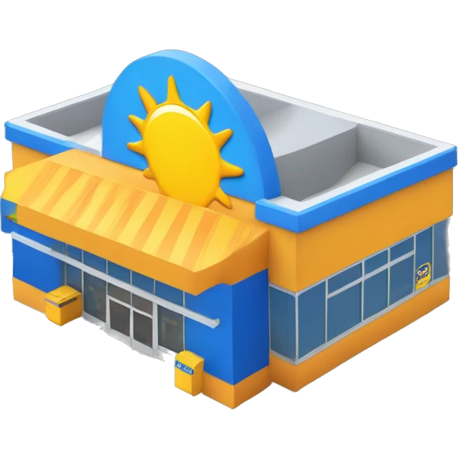 “Walmart store with a simple, recognizable design, featuring the iconic sunburst logo, blue and yellow color scheme, and storefront details that convey a large retail environment.” emoji