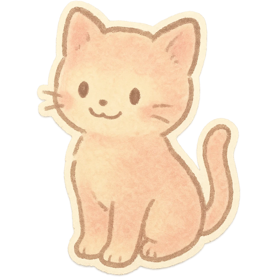 small pastel kitten silhouette, Japanese hand-drawn soft sticker style, full object, transparent background, with a gentle smile emoji