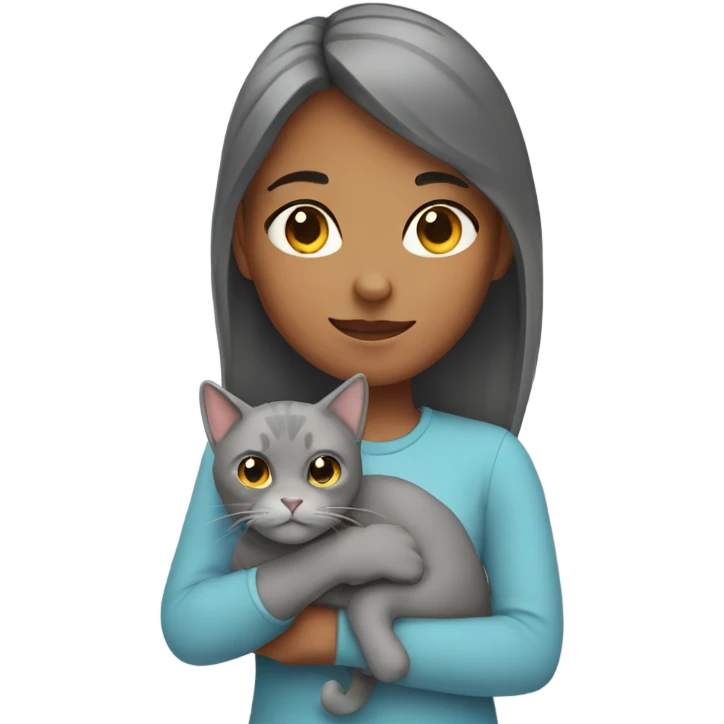 Girl holding a grey cat emoji