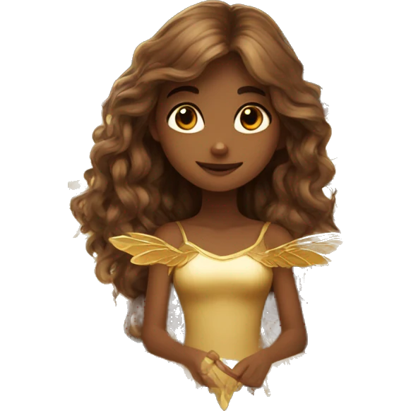 big wings, Beautiful, fairy, gold, brown, long hair emoji